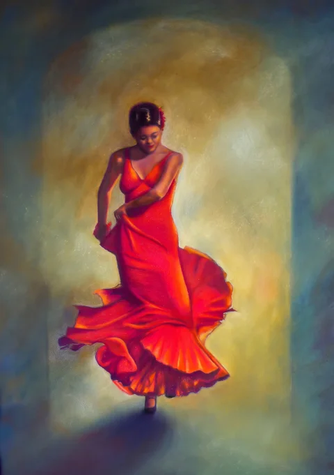 Danseuse femme flamenco robe rouge — Pastels · 50 x 70 · 2010