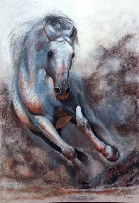 Horse running movement — Pastels · 50 x 150 · 2018