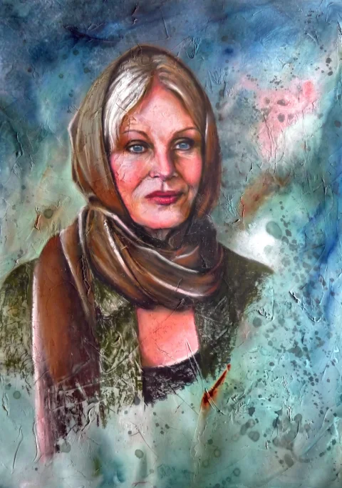 Pleinitude femme écharpe — Huile sur toile · 50 x 70 · 2011