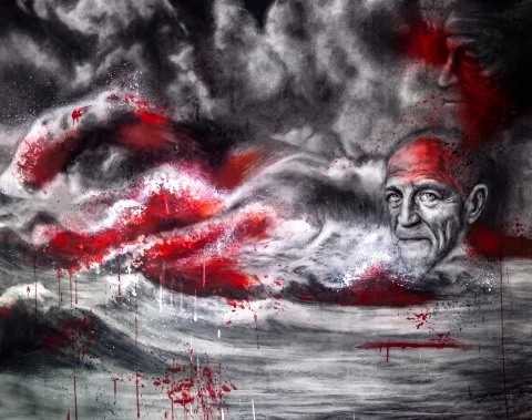 Homme et le mer rouge — Huile sur toile · 100 x 50