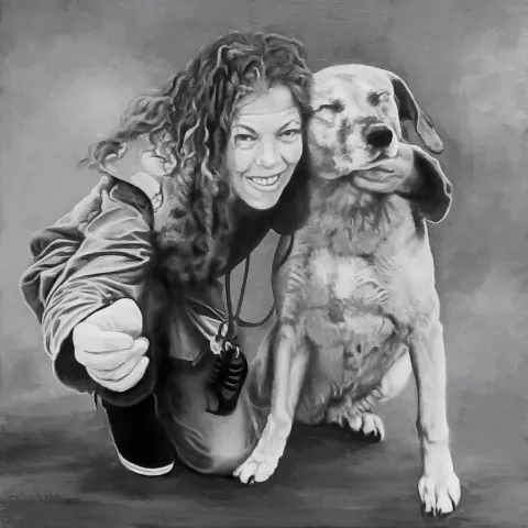 Femme et son chien — Fusain · 50 x 70 · 2021
